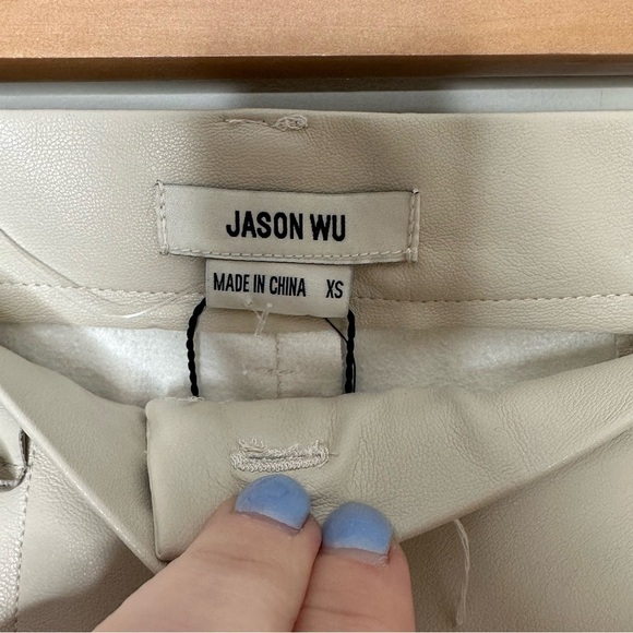 NWT Jason Wu XS Vegan Faux Leather Neutral Split Leg Trousers - Picture 8 of 10